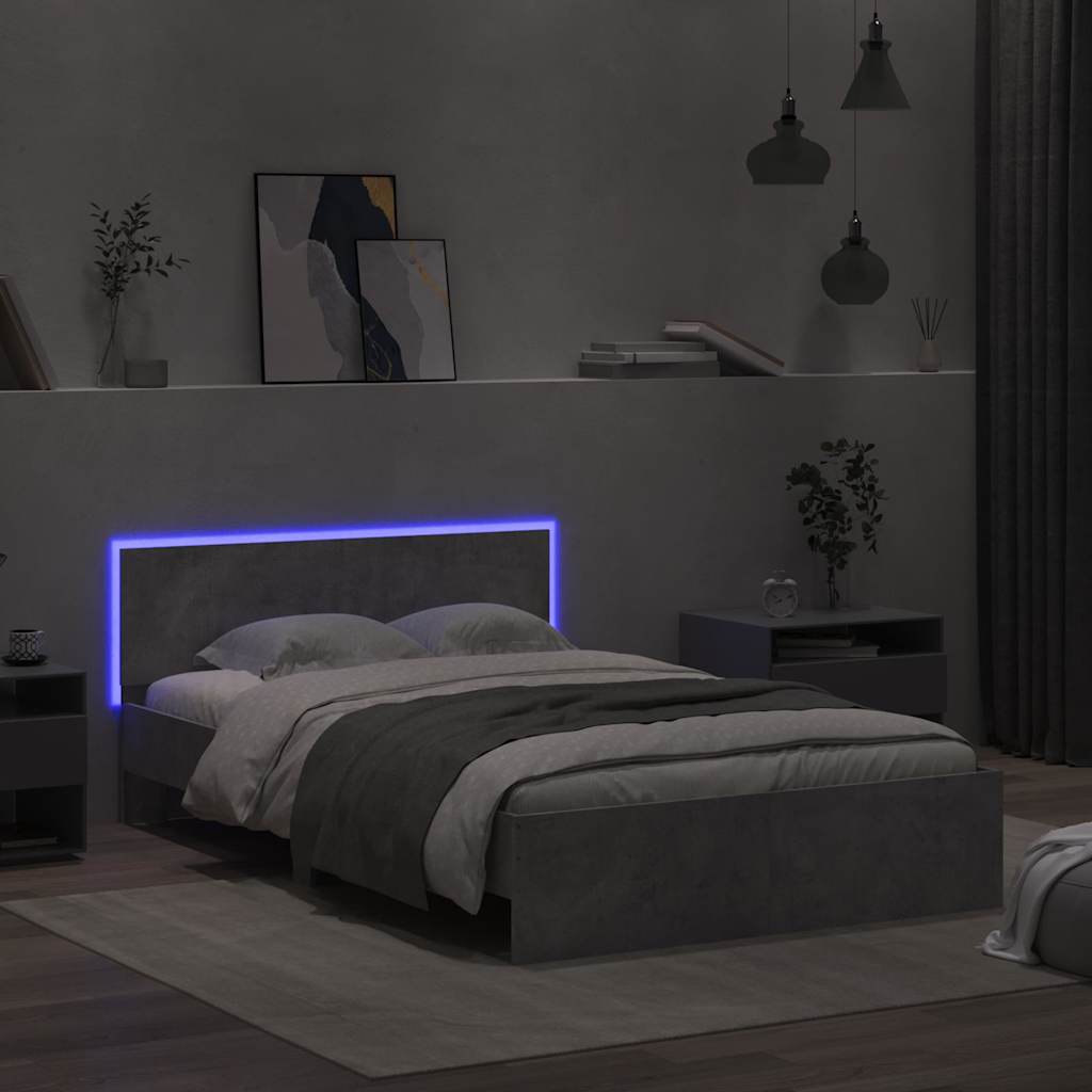 Giroletto con Testiera e LED Grigio Cemento 140x200 cm