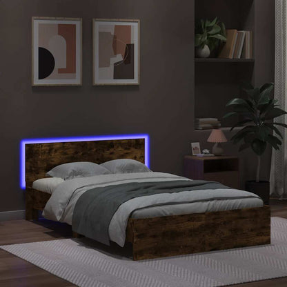 Giroletto con Testiera e LED Rovere Fumo 140x200 cm