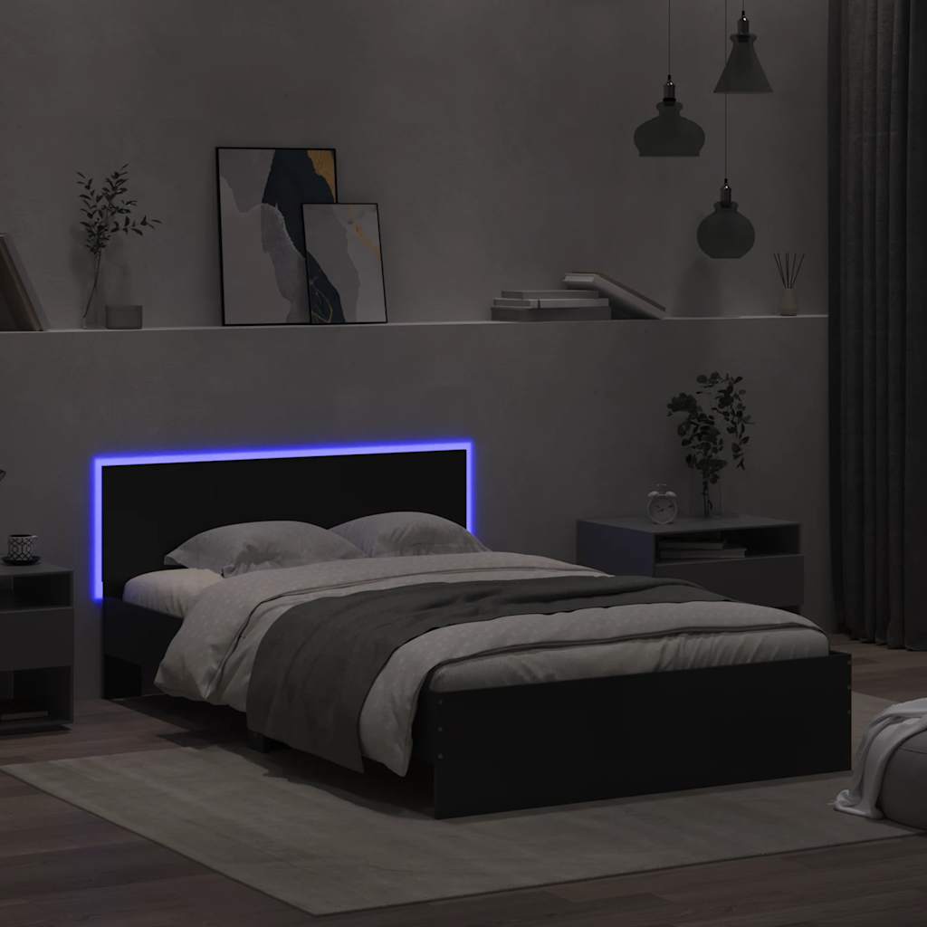 Giroletto con Testiera e LED Nero 120x200 cm