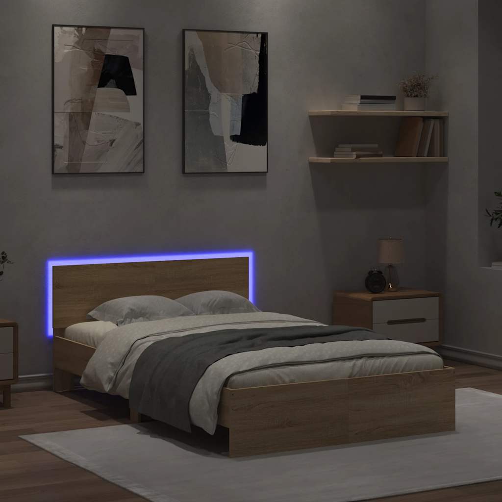 Giroletto con Testiera e LED Rovere Sonoma 120x200 cm