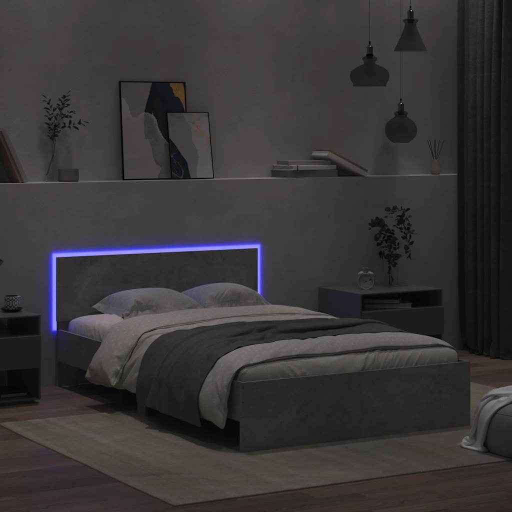 Giroletto con Testiera e LED Grigio Cemento 120x200 cm
