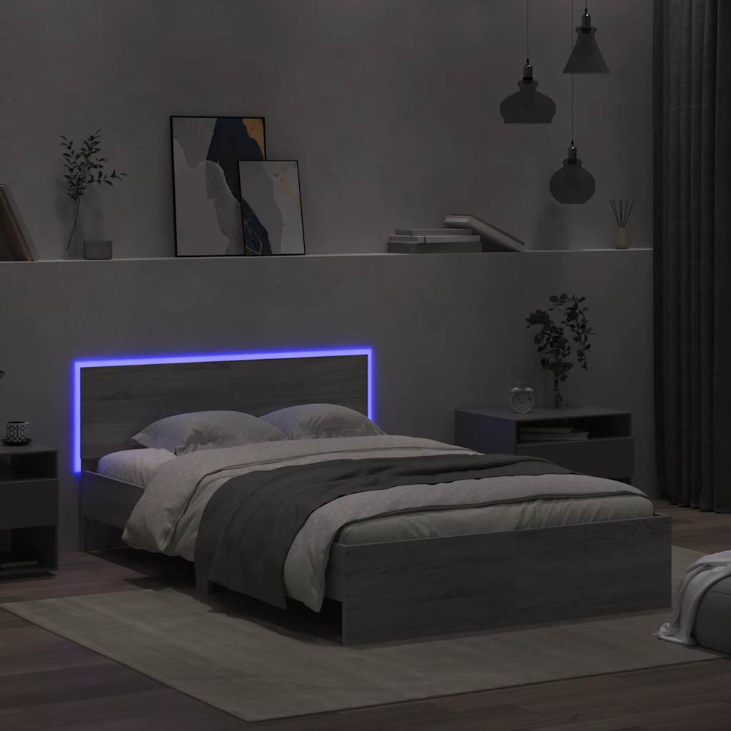 Giroletto con Testiera e LED Grigio Sonoma 120x200 cm