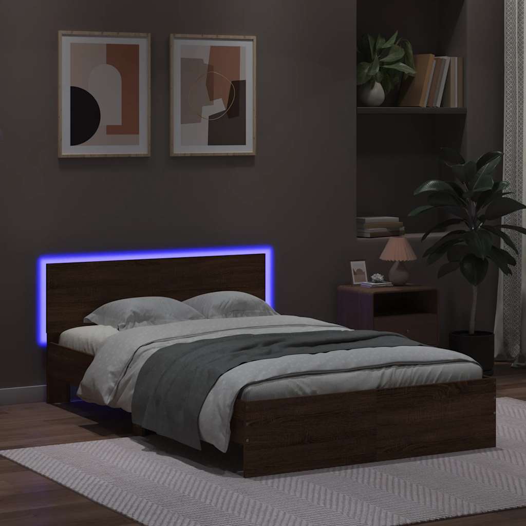 Giroletto con Testiera e LED Rovere Marrone 120x200 cm