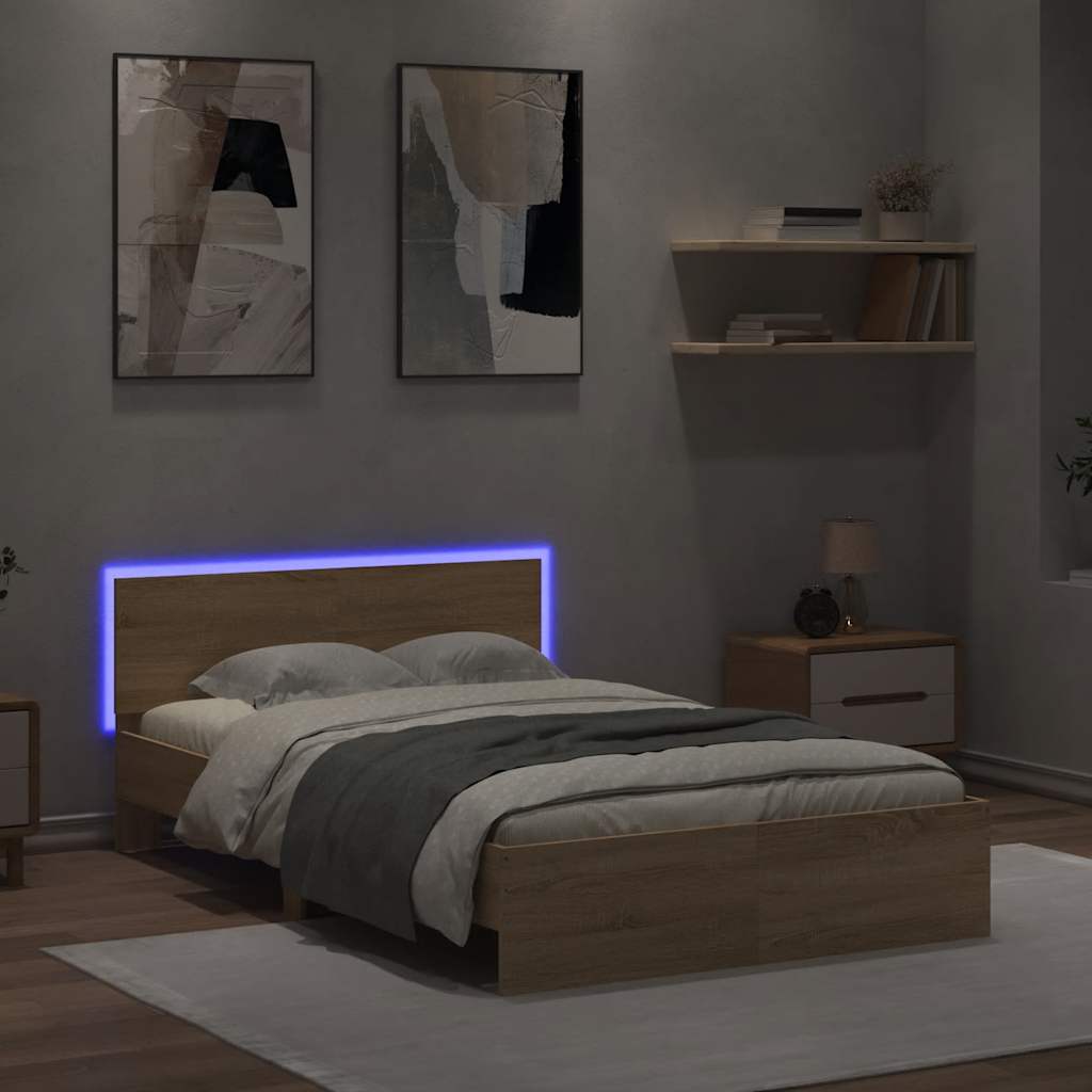 Giroletto con Testiera e LED Rovere Sonoma 140x190 cm