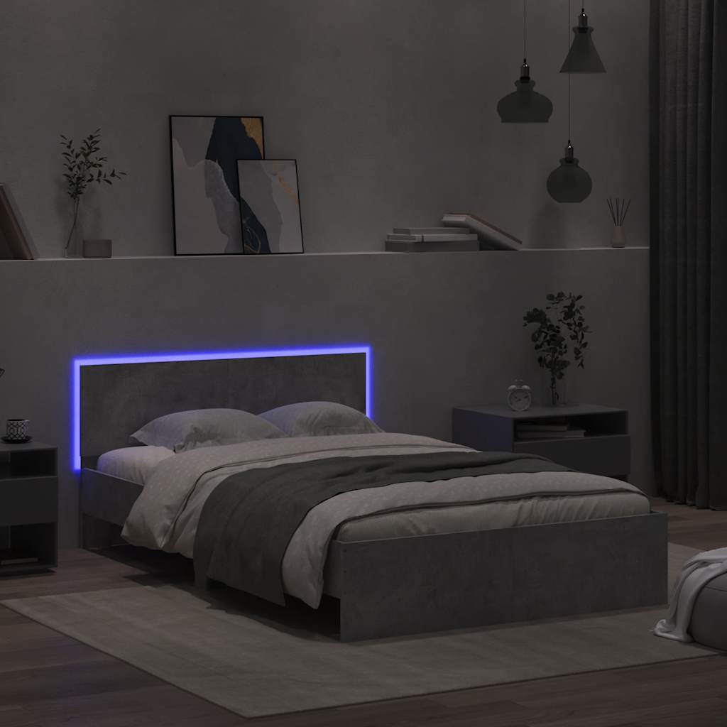 Giroletto con Testiera e LED Grigio Cemento 140x190 cm