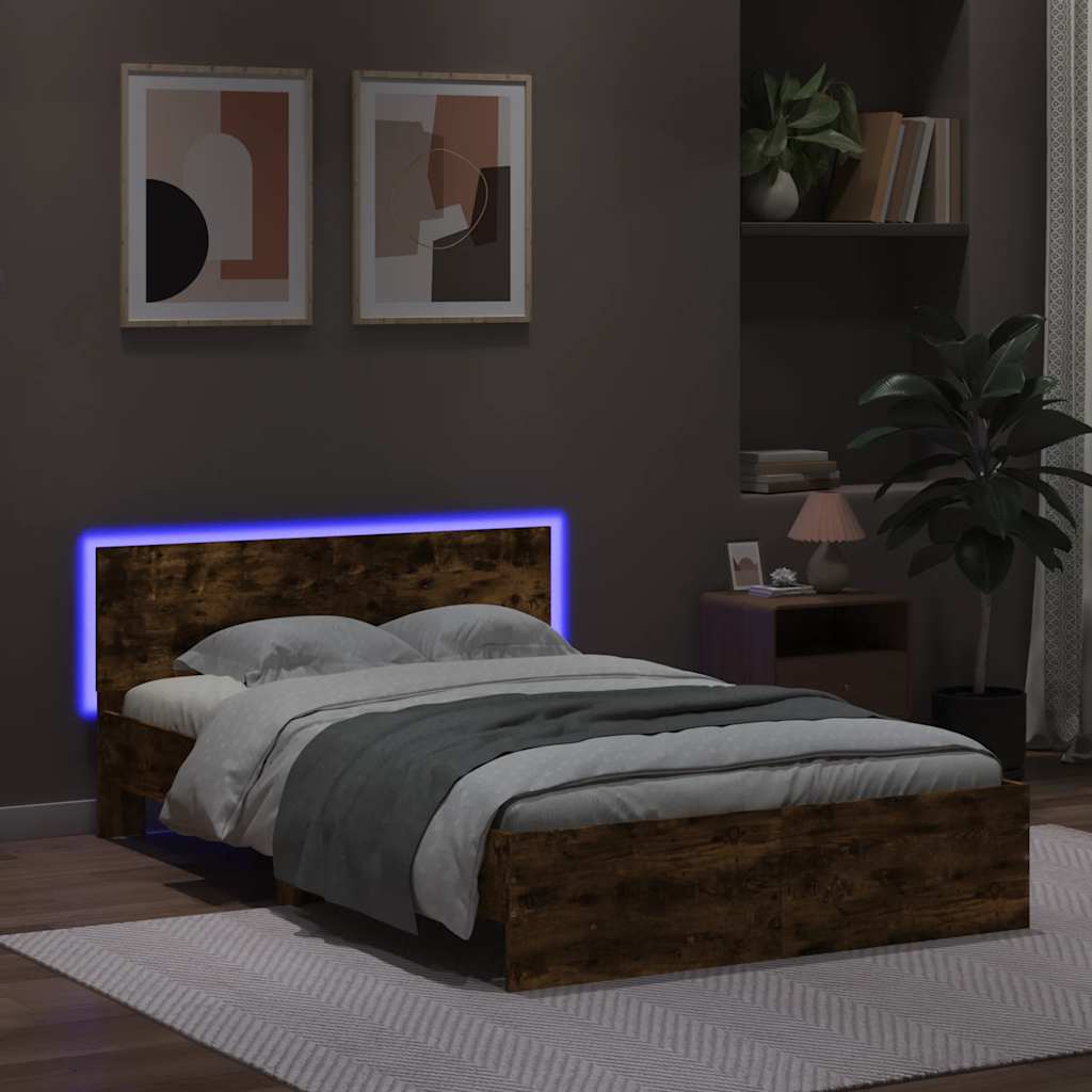 Giroletto con Testiera e LED Rovere Fumo 140x190 cm