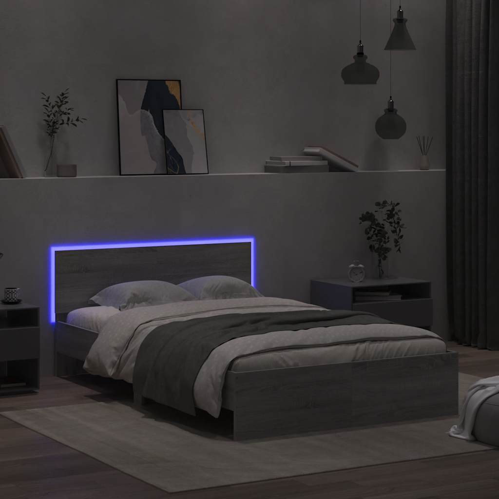 Giroletto con Testiera e LED Grigio Sonoma 140x190 cm
