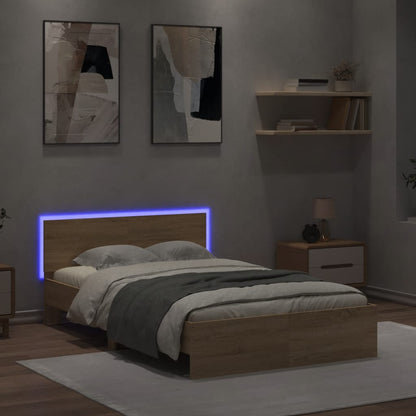Giroletto con Testiera e LED Rovere Sonoma 135x190 cm