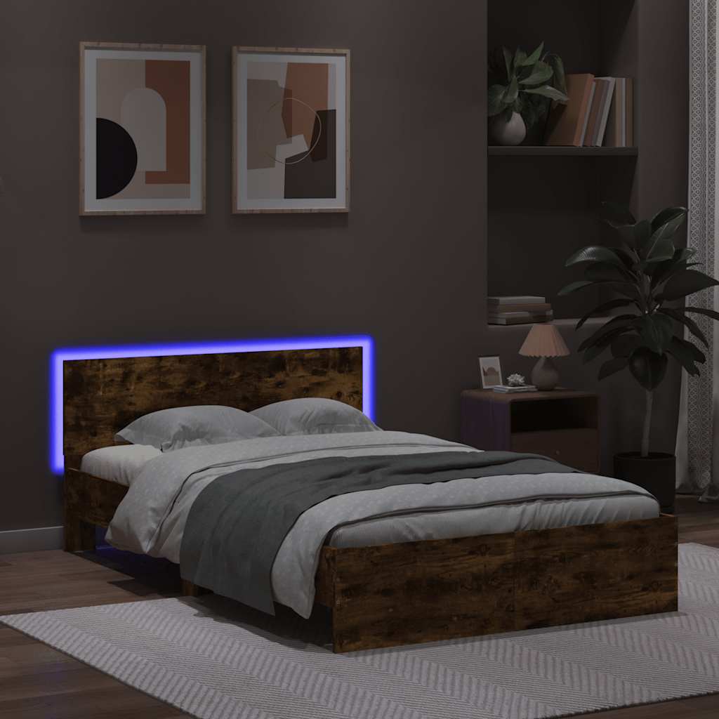 Giroletto con Testiera e LED Rovere Fumo 135x190 cm