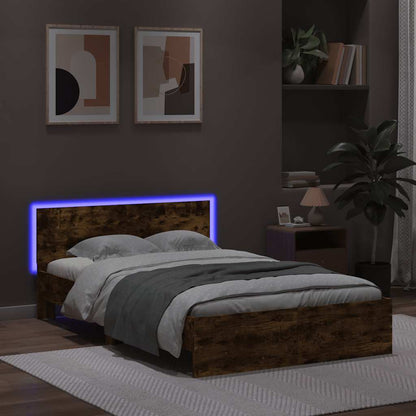 Giroletto con Testiera e LED Rovere Fumo 135x190 cm