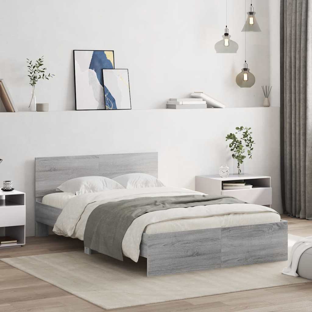 Giroletto con Testiera e LED Grigio Sonoma 135x190 cm