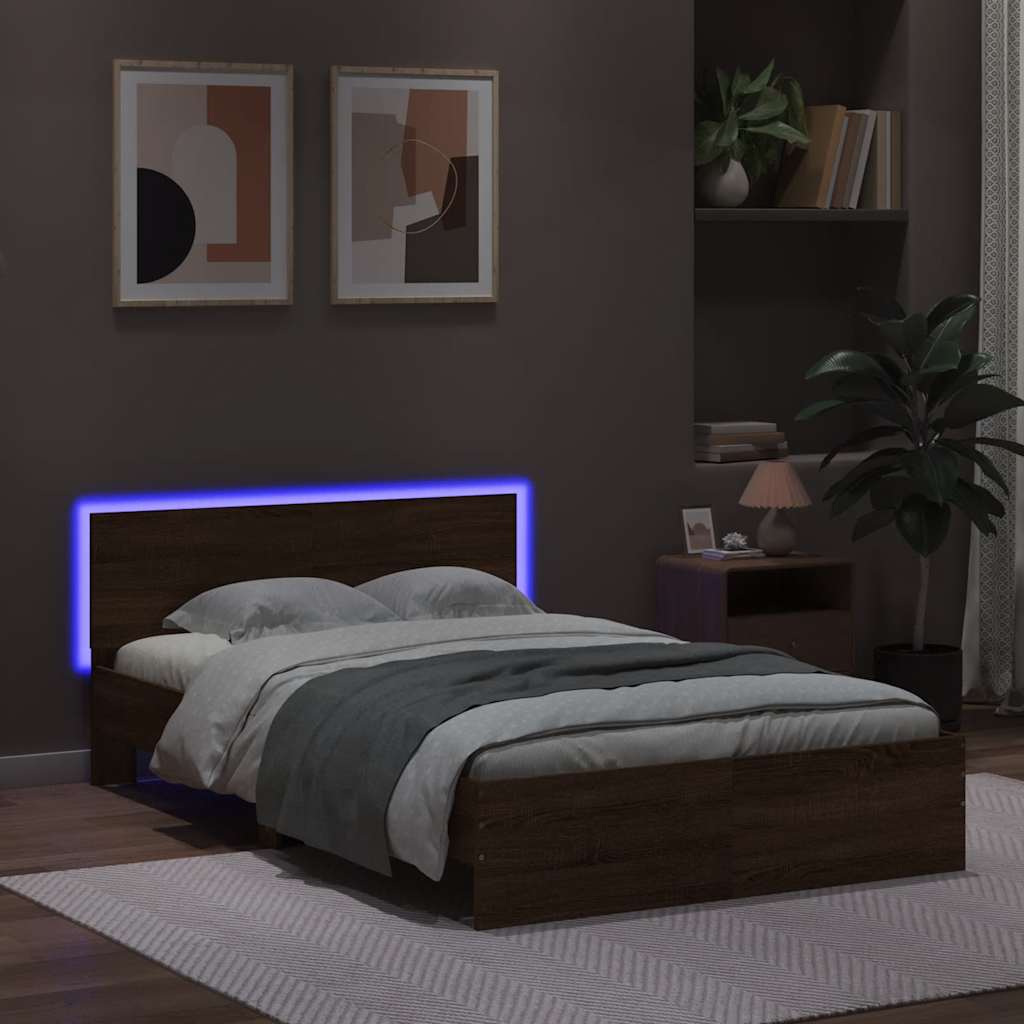 Giroletto con Testiera e LED Rovere Marrone 135x190 cm