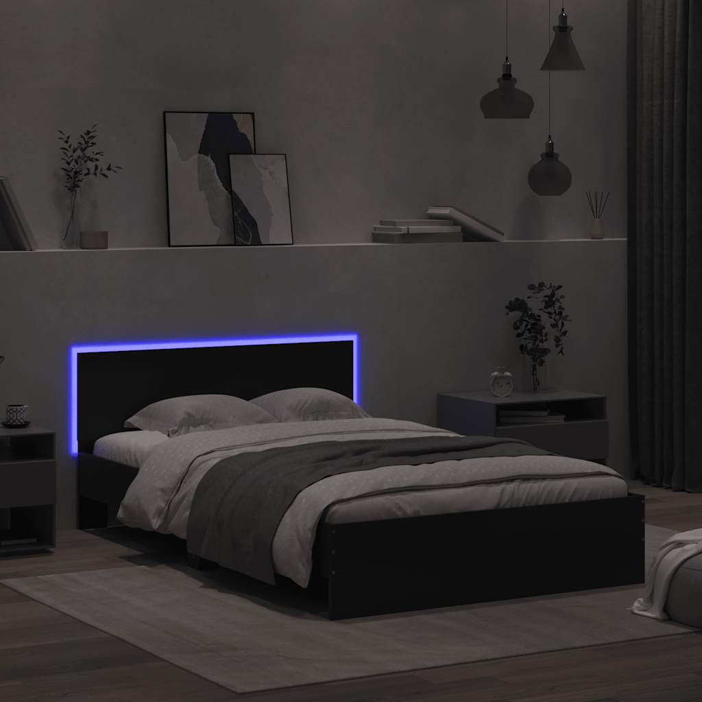 Giroletto con Testiera e LED Nero 120x190 cm