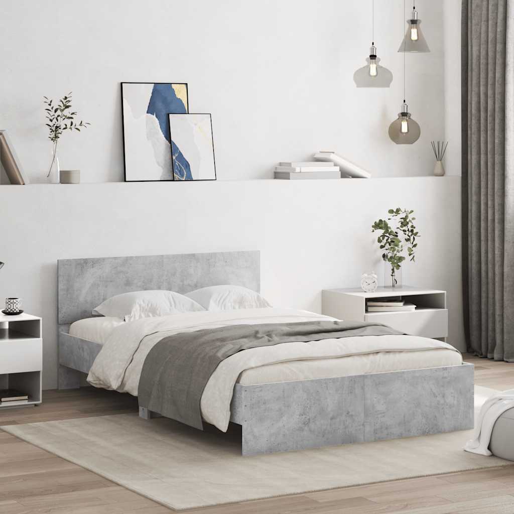Giroletto con Testiera e LED Grigio Cemento 120x190 cm