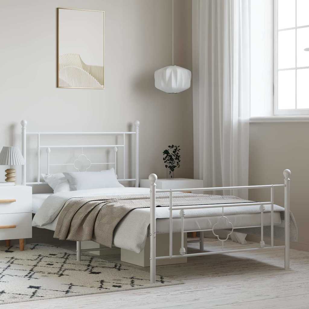 Giroletto con Testiera e Pediera Metallo Bianco 100x200 cm
