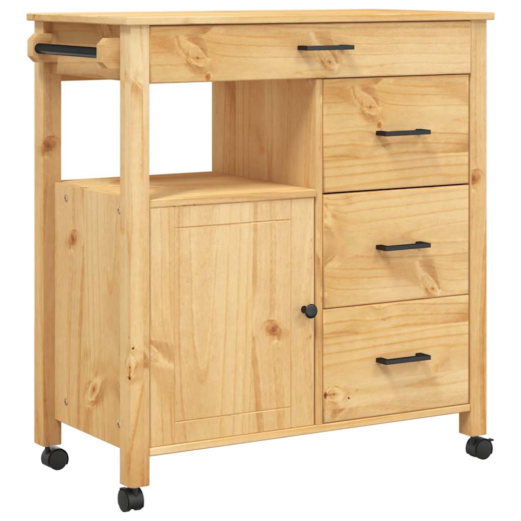Carrello da Cucina MONZA 84x40x88,5 cm in Legno Massello di Pino