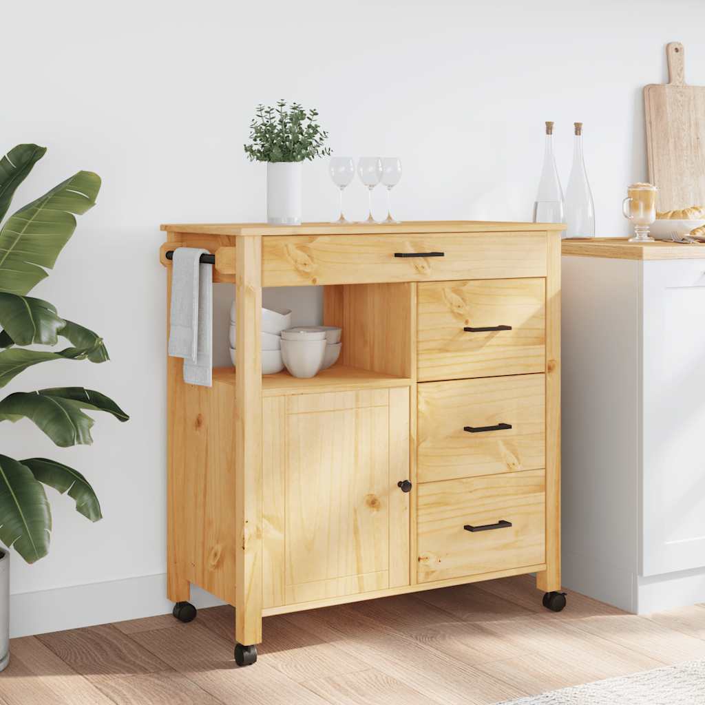 Carrello da Cucina MONZA 84x40x88,5 cm in Legno Massello di Pino