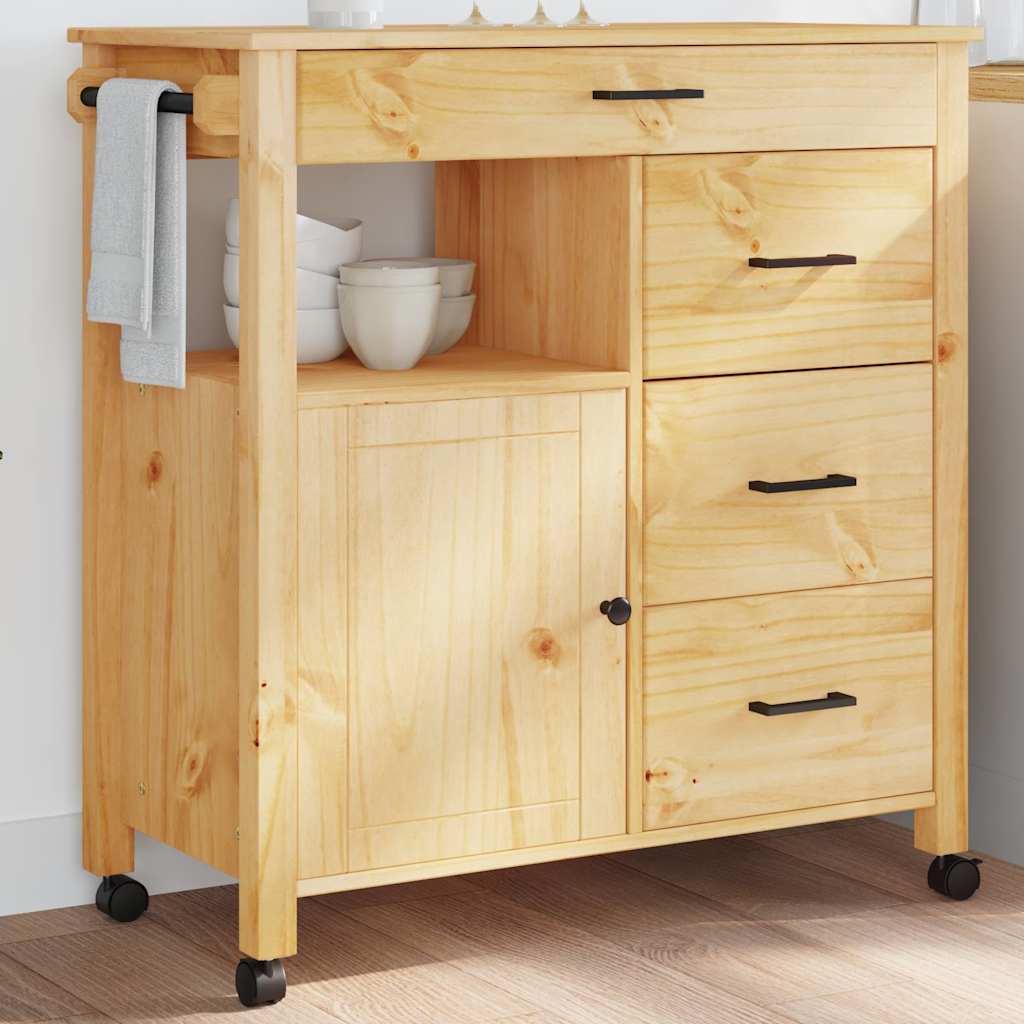 Carrello da Cucina MONZA 84x40x88,5 cm in Legno Massello di Pino