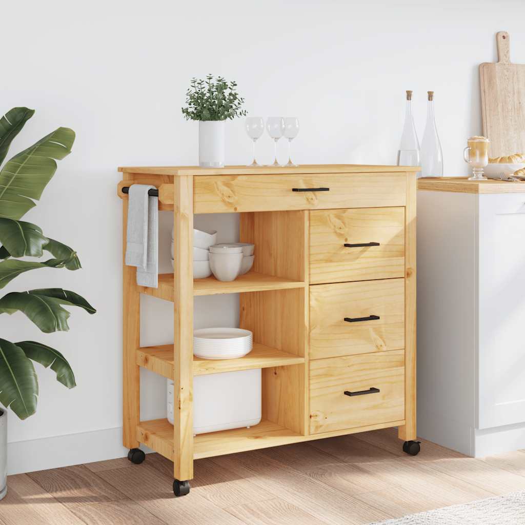 Carrello da Cucina MONZA 84x40x88,5 cm in Legno Massello di Pino