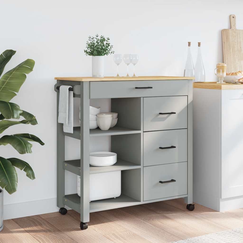 Carrello da Cucina MONZA 84x40x88,5 cm in Legno Massello di Pino
