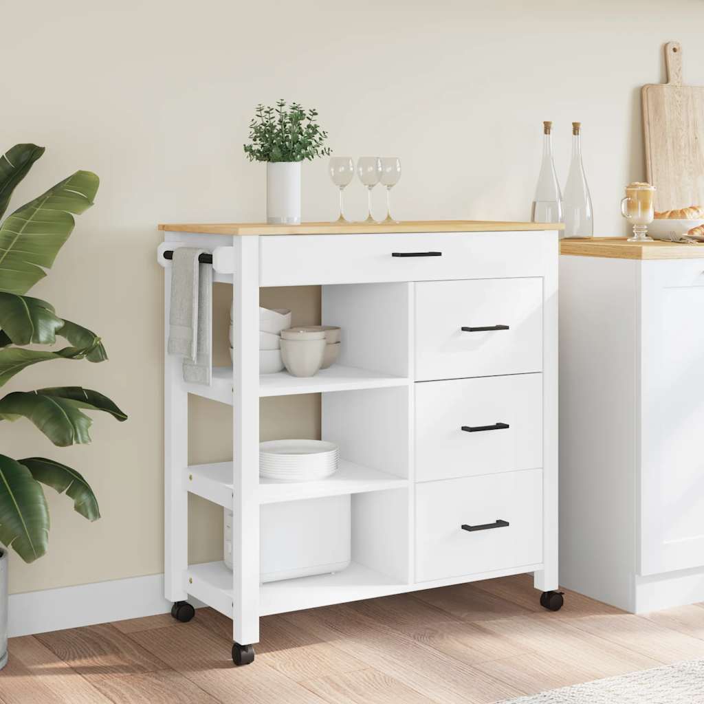 Carrello da Cucina MONZA 84x40x88,5 cm in Legno Massello di Pino