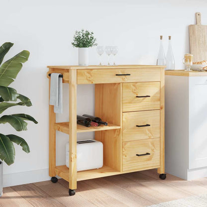 Carrello da Cucina MONZA 84x40x88,5 cm in Legno Massello di Pino