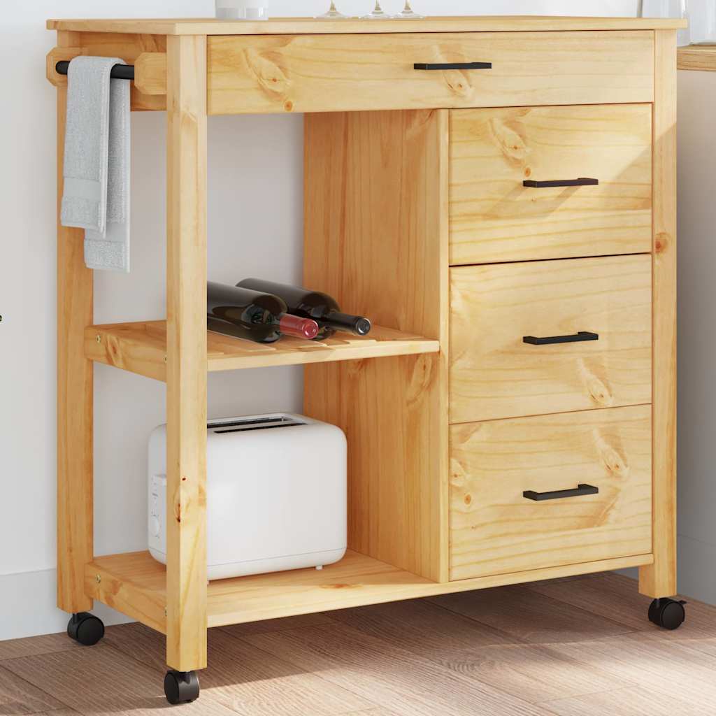Carrello da Cucina MONZA 84x40x88,5 cm in Legno Massello di Pino