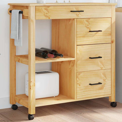 Carrello da Cucina MONZA 84x40x88,5 cm in Legno Massello di Pino