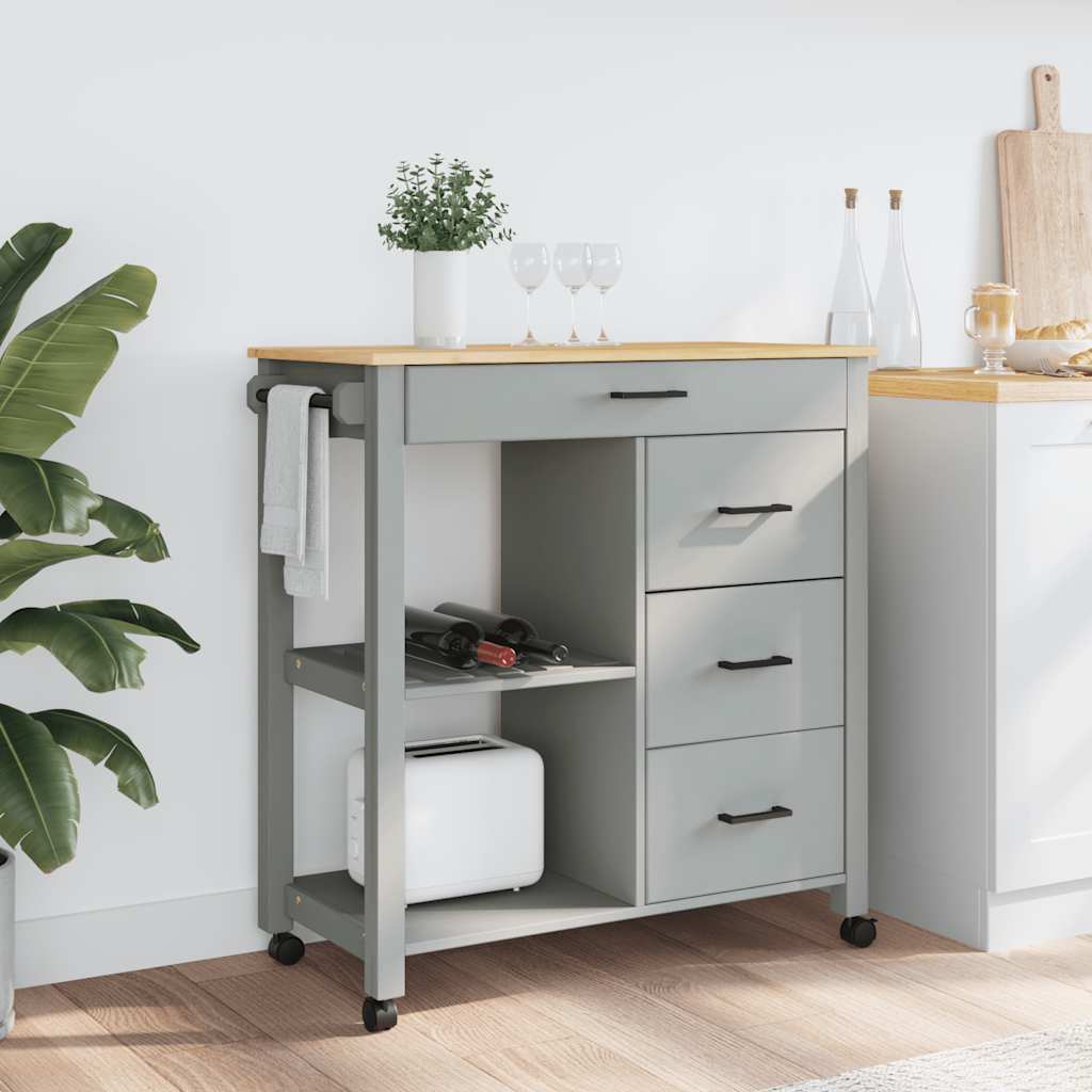 Carrello da Cucina MONZA 84x40x88,5 cm in Legno Massello di Pino