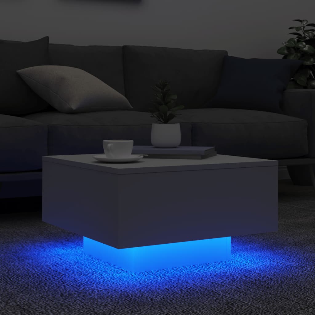 Tavolino da Soggiorno con Luci LED Bianco 55x55x31 cm