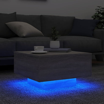 Tavolino da Soggiorno con Luci LED Grigio Sonoma 55x55x31 cm