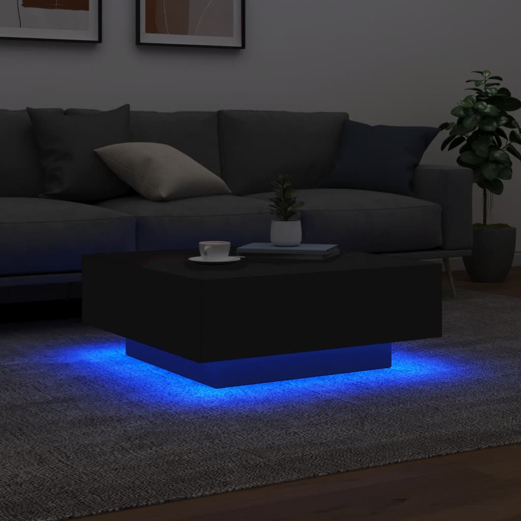 Tavolino da Soggiorno con Luci LED Nero 80x80x31 cm