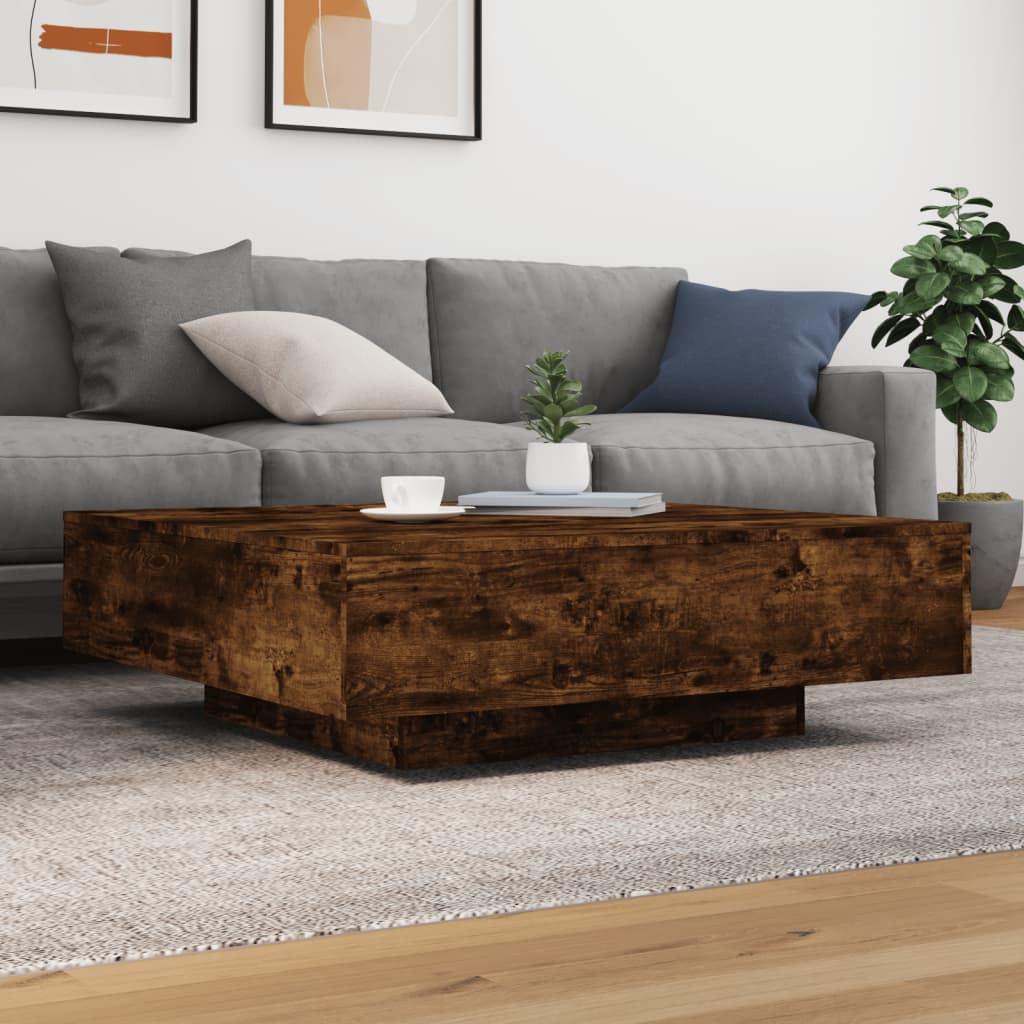Tavolino da Soggiorno con Luci LED Rovere Fumo 100x100x31 cm