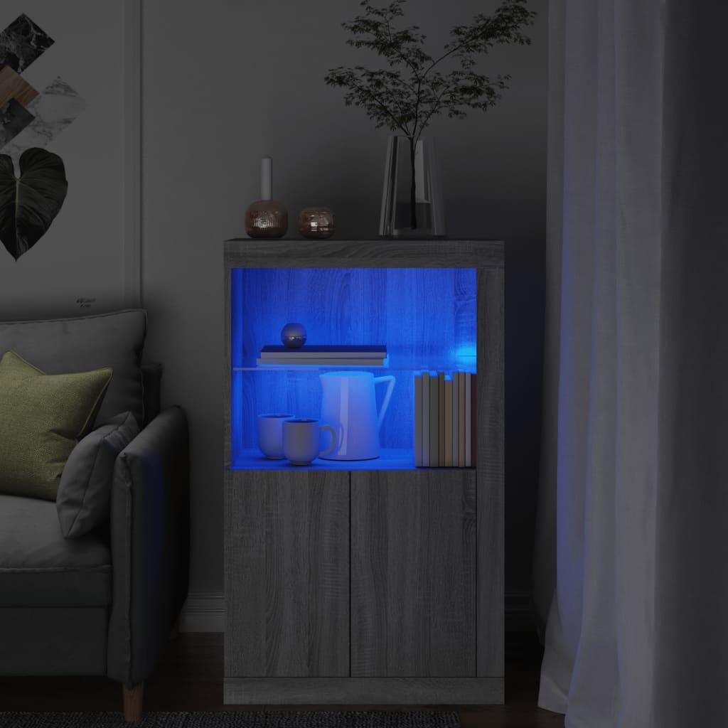 Armadietto con Luci LED Grigio Sonoma in Legno Multistrato