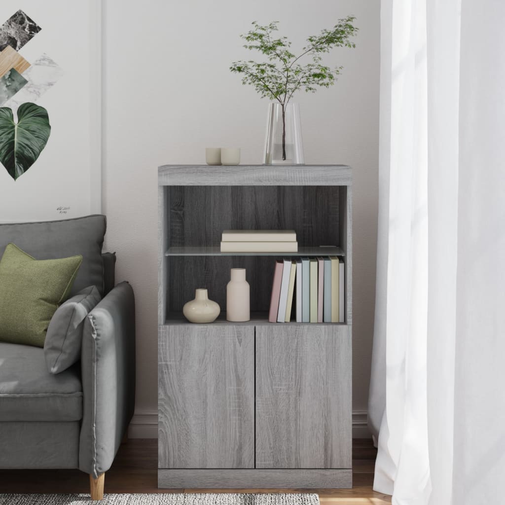 Credenza con Luci LED Grigio Sonoma 60,5x37x100 cm