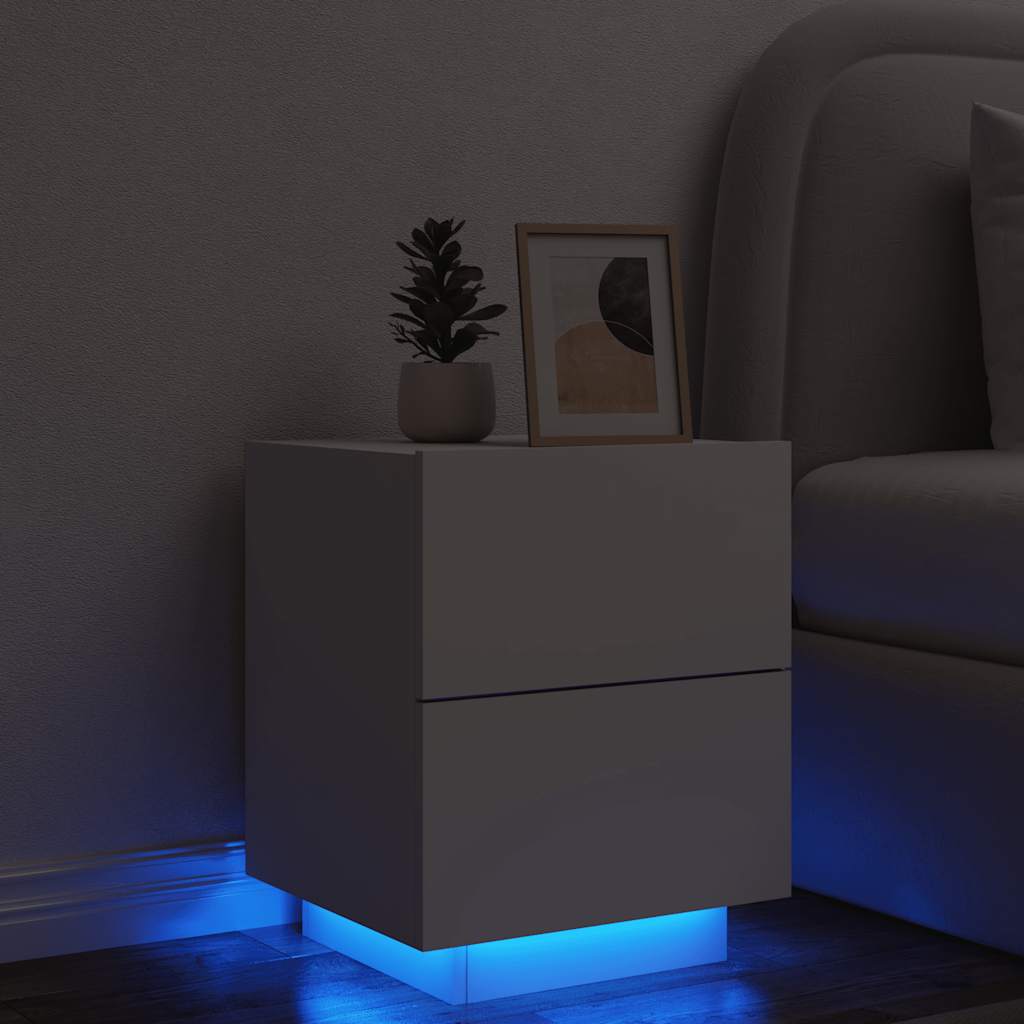 Comodino con Luci LED Bianco in Legno Multistrato