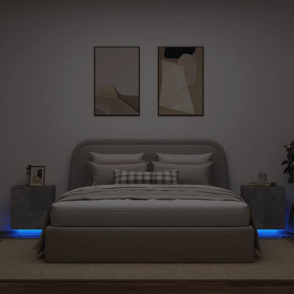 Comodini con Luci LED 2pz Grigio Cemento in Legno Multistrato