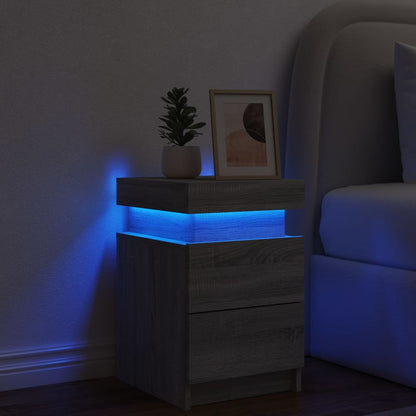 Comodino con Luci LED Grigio Sonoma 35x39x55 cm