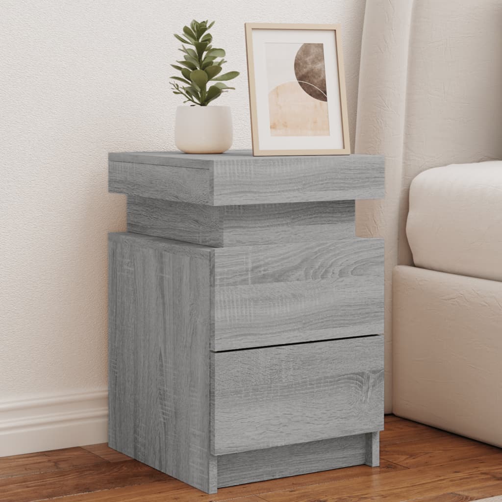 Comodino con Luci LED Grigio Sonoma 35x39x55 cm