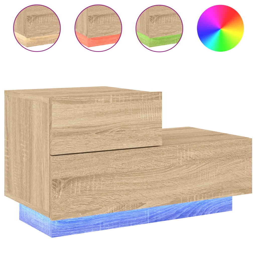 Comodino con Luci LED Rovere Sonoma 70x36x40,5 cm
