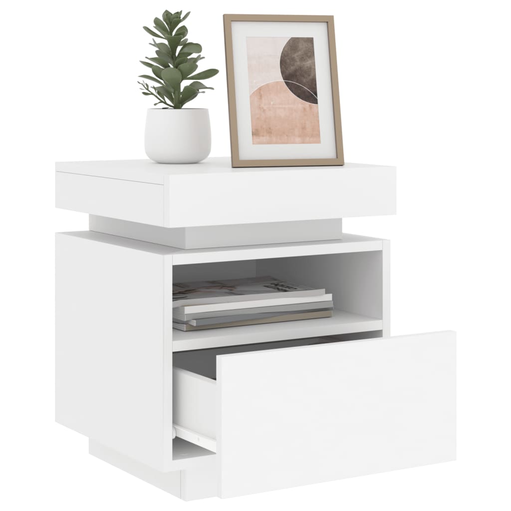 Comodino con Luci LED Bianco 40x39x48,5 cm