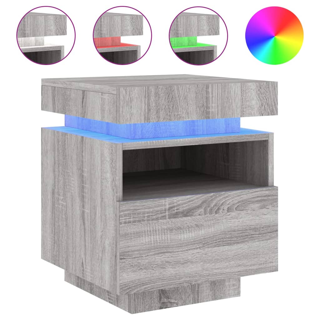Comodino con Luci LED Grigio Sonoma 40x39x48,5 cm