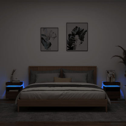 Comodini con Luci LED 2pz Rovere Marrone 40x39x48,5 cm