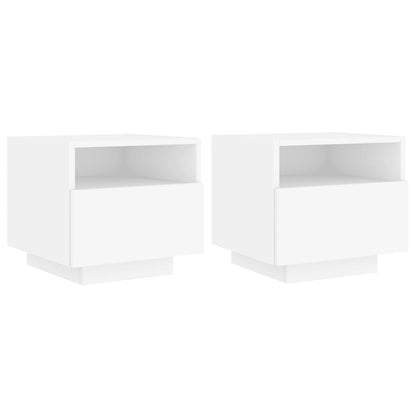 Comodini con Luci LED 2pz Bianchi 40x39x37 cm