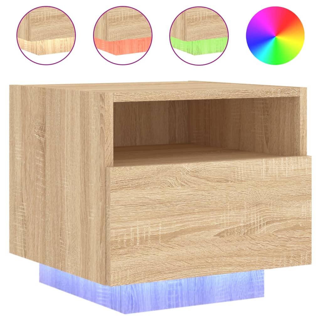 Comodino con Luci LED Rovere Sonoma 40x39x37 cm