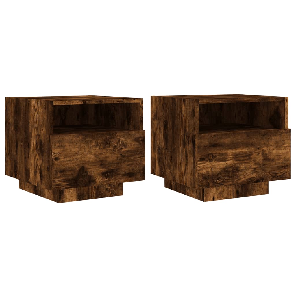 Comodini con Luci LED 2pz Rovere Fumo 40x39x37 cm