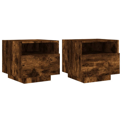 Comodini con Luci LED 2pz Rovere Fumo 40x39x37 cm