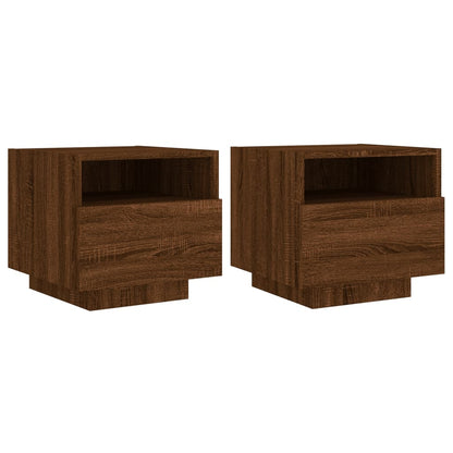 Comodini con Luci LED 2pz Rovere Marrone 40x39x37 cm