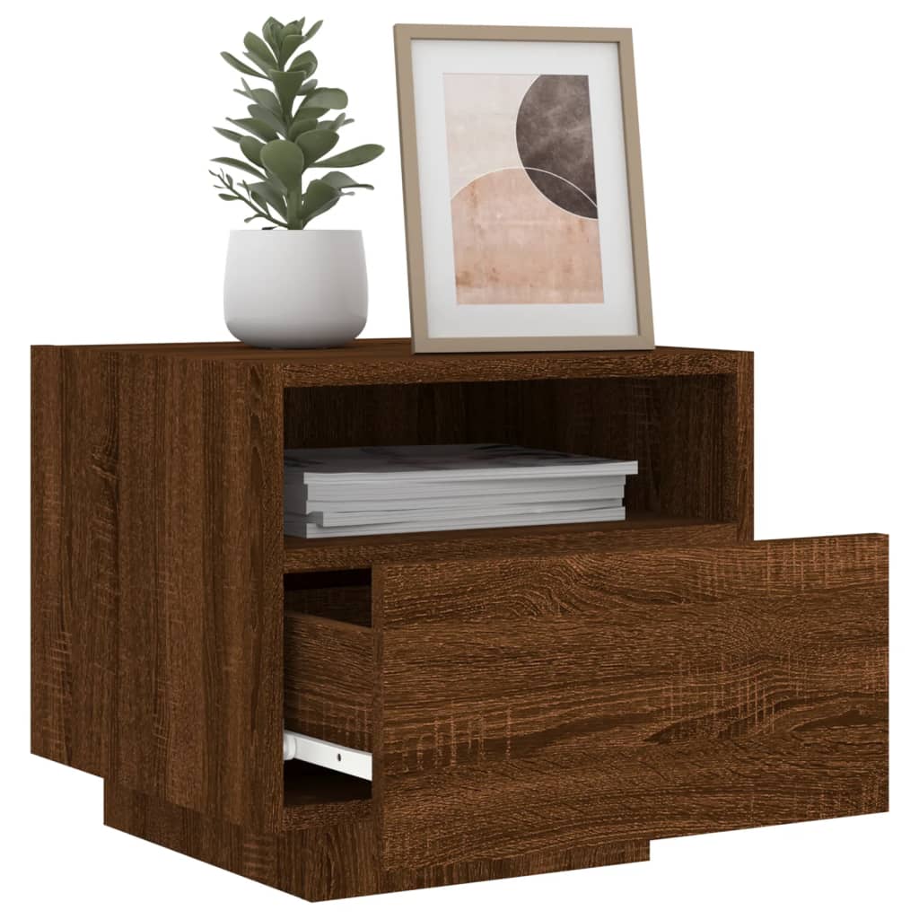 Comodini con Luci LED 2pz Rovere Marrone 40x39x37 cm