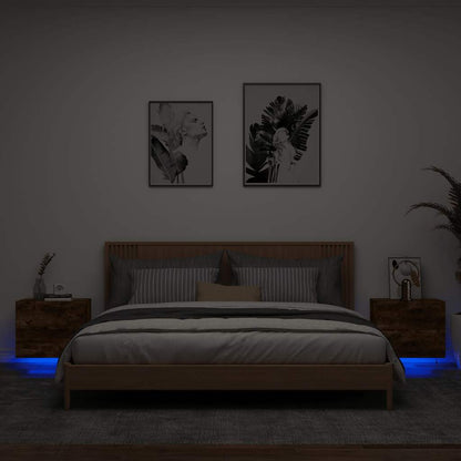 Comodini a Parete con luci LED 2 pz Rovere Fumo
